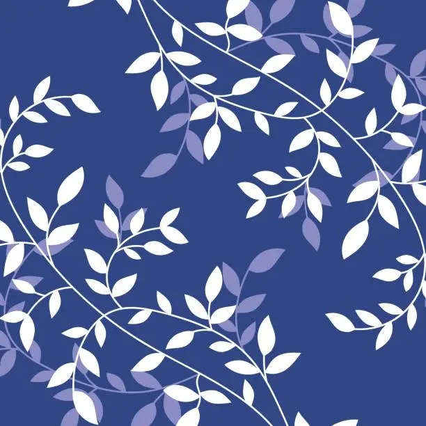 Vector illustration of Wallpaper with blue flowers and leaf vector illustration. Floral seamless pattern on isolated background. Vintage print sign concept.