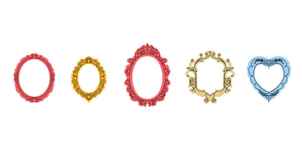 Vintage frame set. Picture border. Various decorative isolated elements different forms in doodle style. Elegant retro frameworks. Modern mirror design. Art gallery objects. Vector illustration Vintage frame set. Picture border. Various decorative isolated elements different forms in doodle style. Elegant retro frameworks. Modern trendy mirror design. Art gallery objects. Vector illustration cartoon of a fancy filigree border design stock illustrations