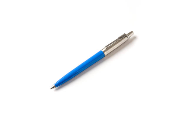 istock Blue plastic and metal ballpoint pen on white isolated background 2075075141