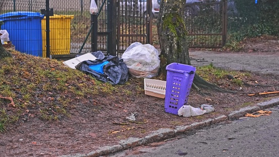 Household Trash Dumped by Street for Curbside Garbage Pickup