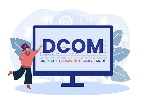 DCOM - Distributed Component Object Model acronym. business concept background. vector illustration concept with keywords and icons. lettering illustration with icons for web banner, flyer