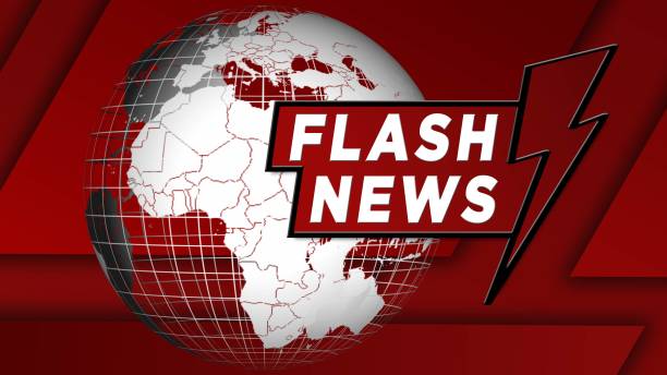istock Flash News lettering in front of earth globe - red background with abstract graphic elements 2075102122