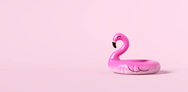 istock Pink flamingo inflatable ring on pink background. 3D rendering. 2075104293