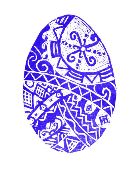 easter egg filled with ornament. isolated on white background. linocut. - easter traditional culture backgrounds basket stock illustrations