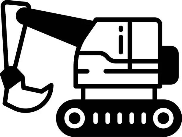 Vector illustration of Excavator glyph and line vector illustration