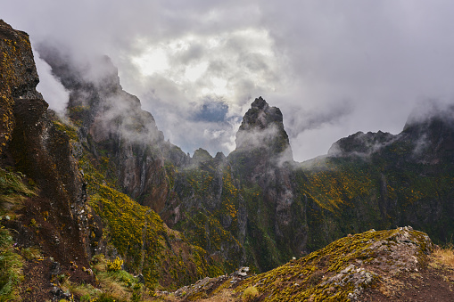Nature background of Pico Ruivo in Madeira, Portugal.