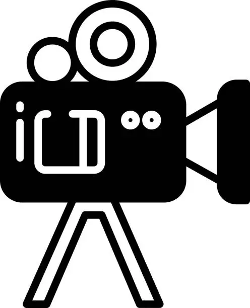 Vector illustration of video camera glyph and line vector illustration