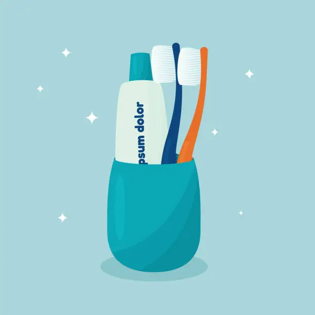 Vector illustration of Toothbrush and toothpaste in a glass