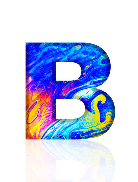 istock Isolated shot of three-dimensional rainbow colored soap bubble alphabet letter B on white background 2075141941