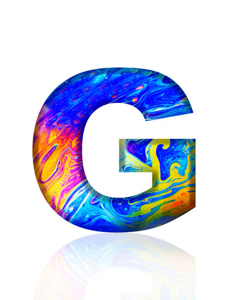 istock Isolated shot of three-dimensional rainbow colored soap bubble alphabet letter G on white background 2075141962