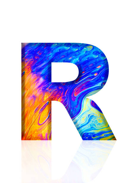 istock Isolated shot of three-dimensional rainbow colored soap bubble alphabet letter R on white background 2075141987