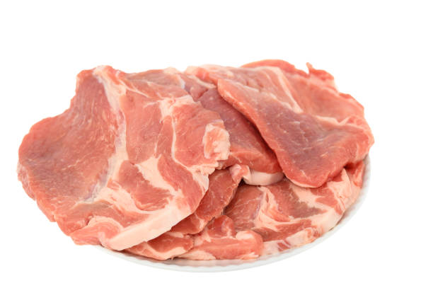 Fresh pork neck on white background, red meat