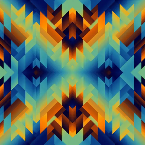 Vector illustration of Colorful Aztec Fabric, Wallpaper and Home Decor. Abstract seamless tileable pattern. Triangles aztec background. Vector image.