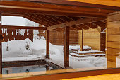 Outdoor swimming pool under a canopy: a winter oasis for secluded relaxation