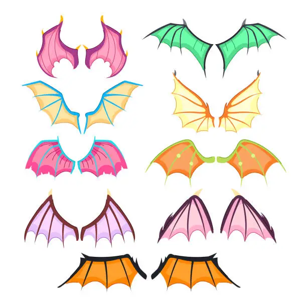 Vector illustration of wings dragon set cartoon vector illustration