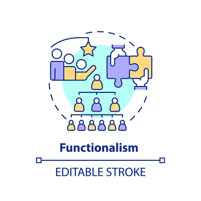 Functionalism multi color concept icon. Theory of social stratification. Social hierarchy. Team collaboration. Round shape line illustration. Abstract idea. Graphic design. Easy to use