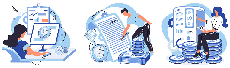 Financial accounting vector illustration. Income generation is central to companys financial health Effective marketing strategies directly impact financial performance Providing convenient payment