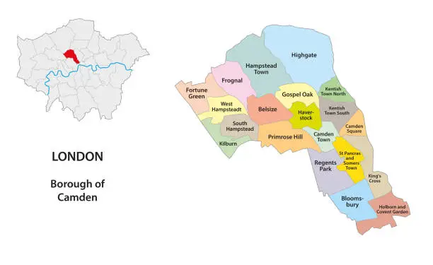 Vector illustration of Vector map Camden Wards, London, UK