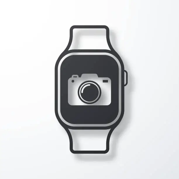 Vector illustration of Smartwatch with camera. Icon with shadow on white background