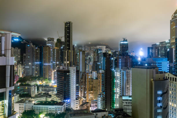 Night view of castle peak bay in Hong Kong