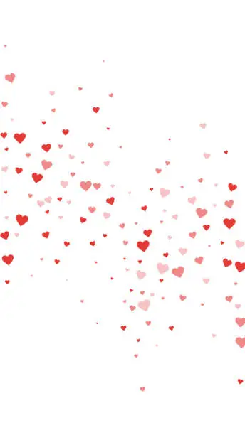 Vector illustration of Red hearts scattered on white background.