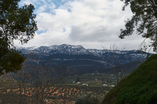 Sierra de Cazorla in the province of Jaen in Spain. View of huge mountains with snow on the mountain peak. Landscape. Beautiful nature. Environmental conservation