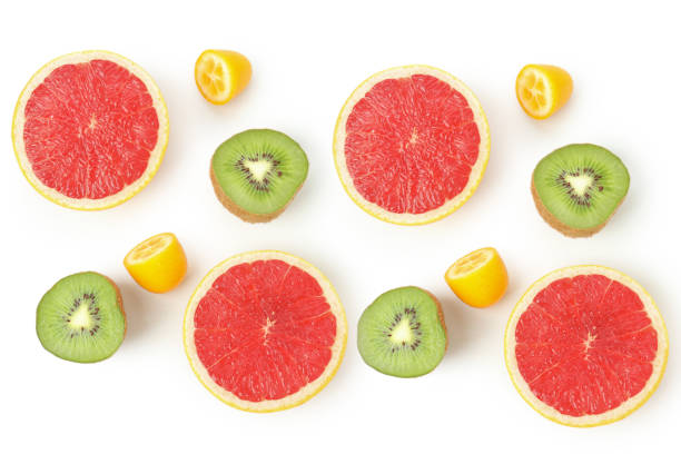 istock Flat lay with exotic fruits on white background 2075242722