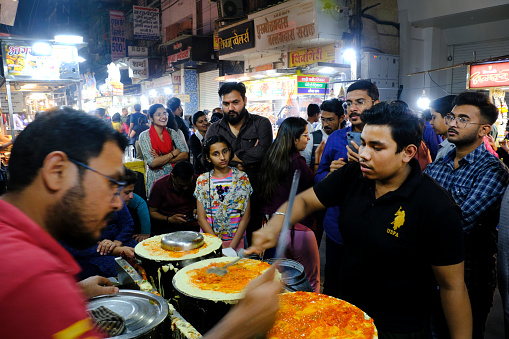 29 February 2024, Indore, Madhya Pradesh, India, Indore Sarafa Bazaar, Indias Midnight Food capital of Madhya Pradesh, Taste of India.