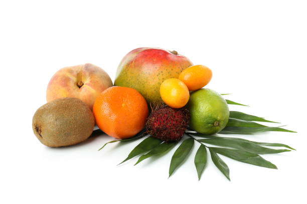 istock Ripe exotic fruits isolated on white background 2075247143