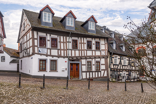 Typical medieval german construction in fairytale Idstein, Hesse, Germany