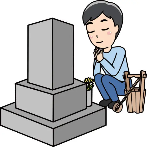 Vector illustration of a visit to a grave(Man)