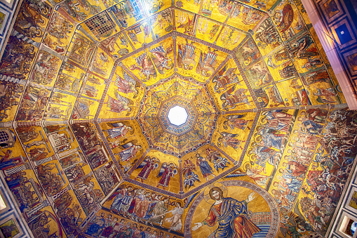 Florence: Hell and damnation depiction of Cathedral dome painting in Florence, Italy. The Brunelleschi's dome was painted by Giorgio Vasari and Federico Zuccari.