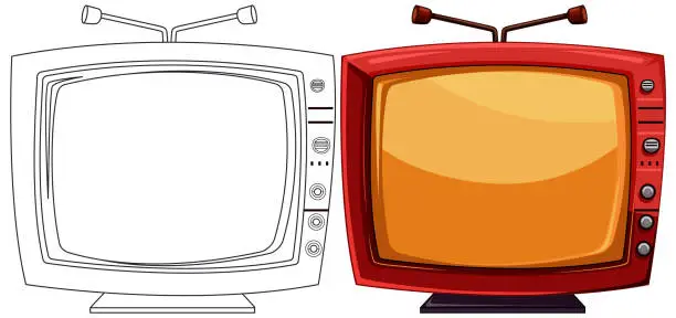 Vector illustration of Two vintage TVs with colorful screens and antennas.