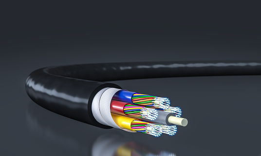 Detailed 3d render showing the inner structure of a modern fiber optic cable.