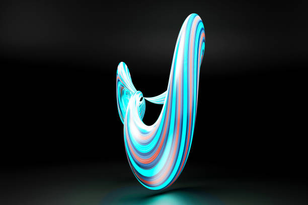 istock 3d render, abstract background, modern curved shape, deformation, colorful lines, neon light, distorted object. 3D Colorful abstract twisted fluide shape. 2075277523