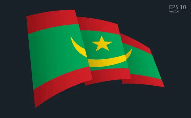 Vector illustration of Waving Vector flag of Mauritania. National flag waving symbol. Banner design element.