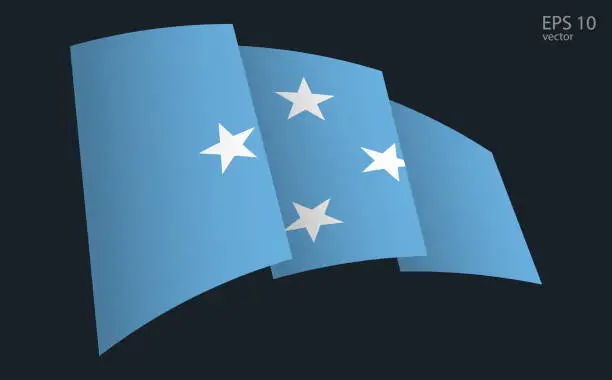 Vector illustration of Waving Vector flag of Micronesia. National flag waving symbol. Banner design element.