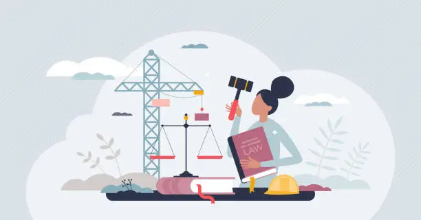 Vector illustration of Labor law as legal workforce protection with work rights tiny person concept