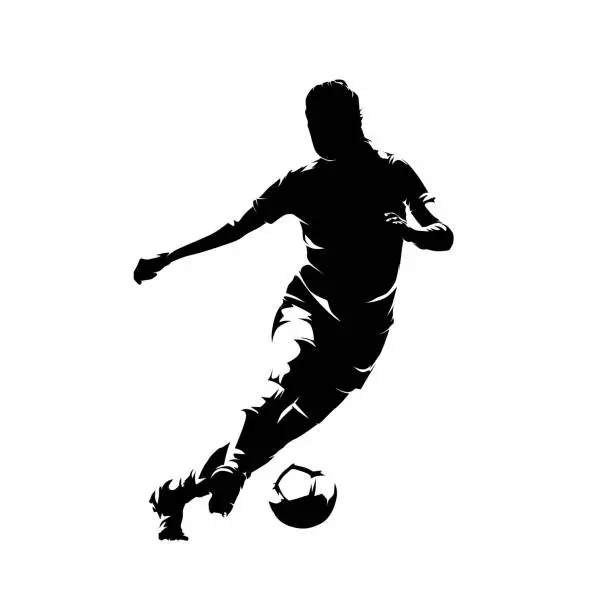 Vector illustration of Woman playing soccer, football, isolated vector silhouette, front view. Soccer logo