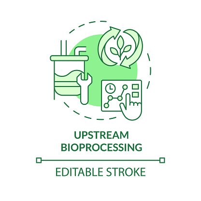 Upstream bioprocessing green concept icon. Selective breeding, bioprocess development. Agricultural conditions. Round shape line illustration. Abstract idea. Graphic design. Easy to use