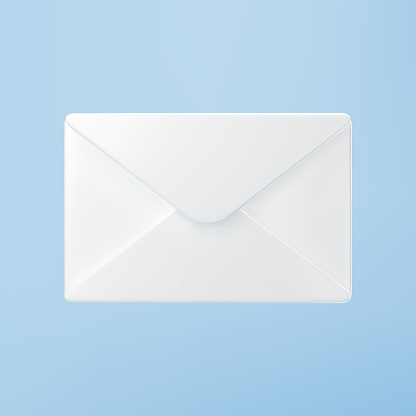 3d white closed mail envelope icon isolated on blue background. Render new unread email notification. 3d realistic minimal vector,