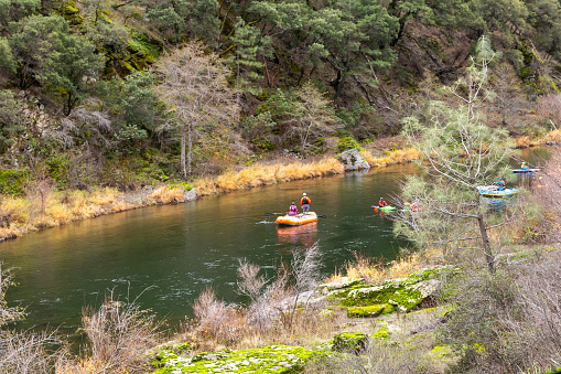 Weaverville, CA, USA - December 10th, 2023: Activities on the  South Fork Trinity River  in California