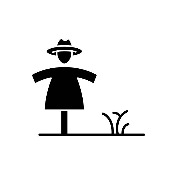 illustrations, cliparts, dessins animés et icônes de épouvantail de jardin solide icône design. convient pour les infographies, les pages web, les applications mobiles, l’interface utilisateur, l’expérience utilisateur et la conception d’interfaces graphiques. - insecticide organic sign vegetable garden