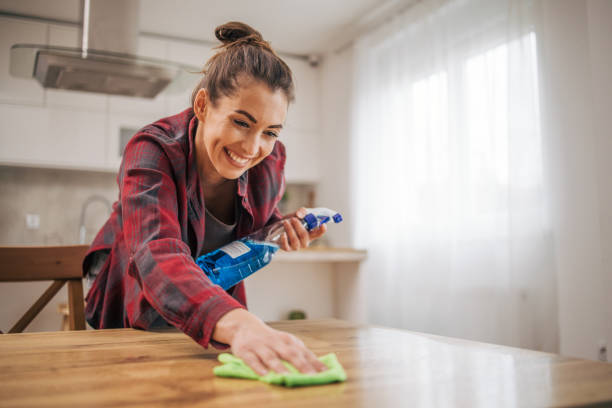 The woman keeps the apartment clean.