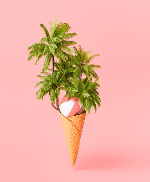 istock Creative Palm Trees and Beach Ball in Ice Cream Cone 2075349873
