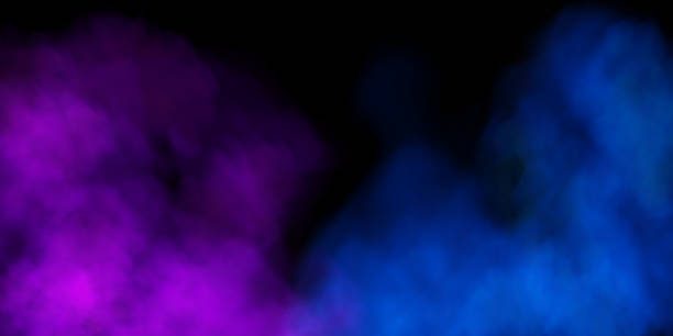 istock Fog or smoke, blue and purple smog cloud on floor, isolated transparent special effect. Vector illustration, morning fog over land or water surface, magic haze. 2075354690