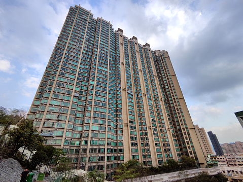 Large residential building in To Kwa Wan. The area belongs to the Kowloon City District of Kowloon. It's a mixed residential and commercial area, and is located to the west of the old Kai Tak Airport.