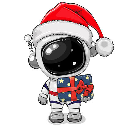 Cute Cartoon Christmas astronaut isolated on a white background
