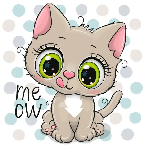 Vector illustration of Cute Cartoon Kitten with green eyes