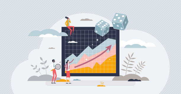 ilustrações de stock, clip art, desenhos animados e ícones de learning probability or statistics with mathematical data tiny person concept - media studies